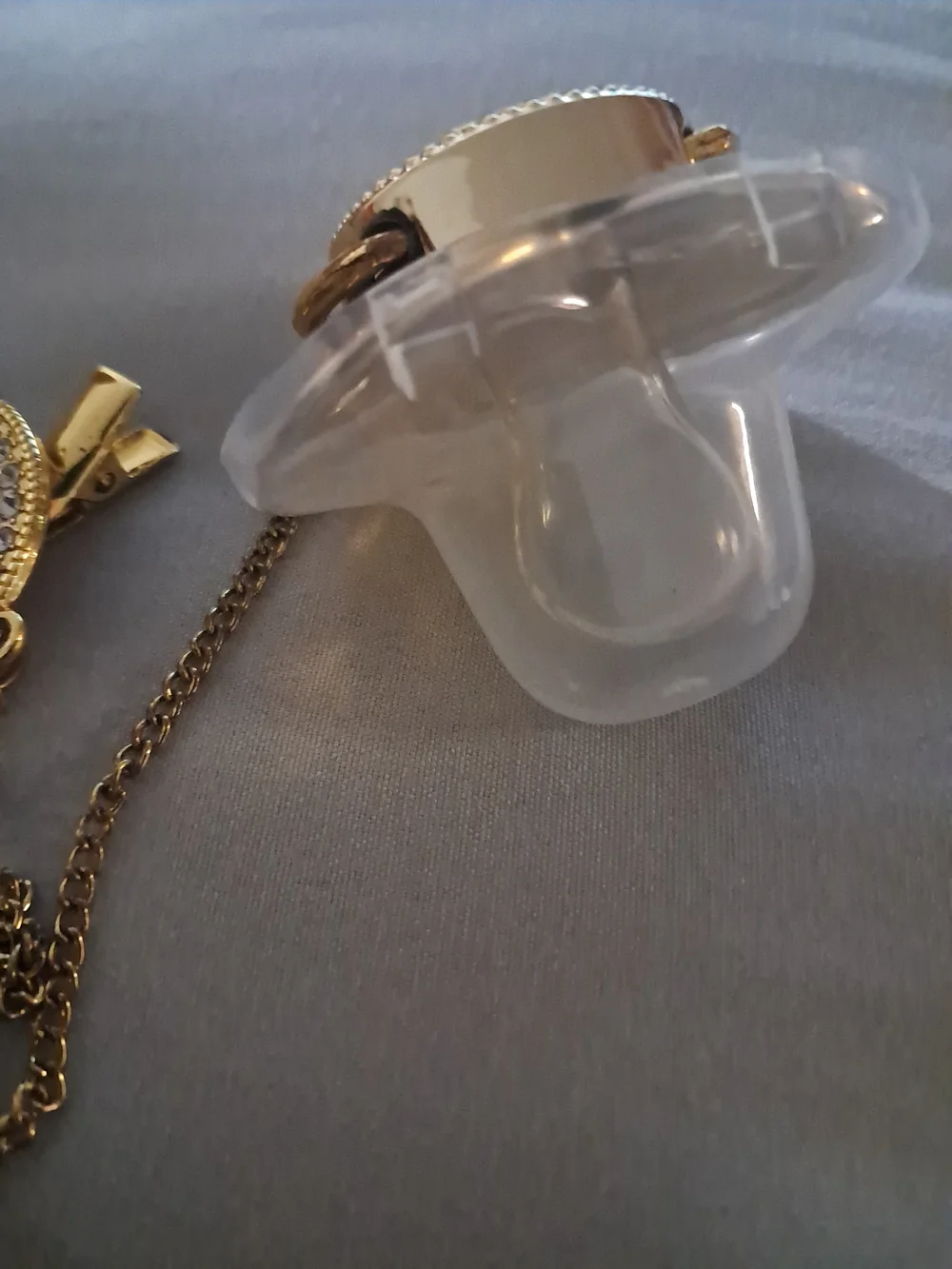 Gold Rhinestone Pacifier Clip with Initial E Charm